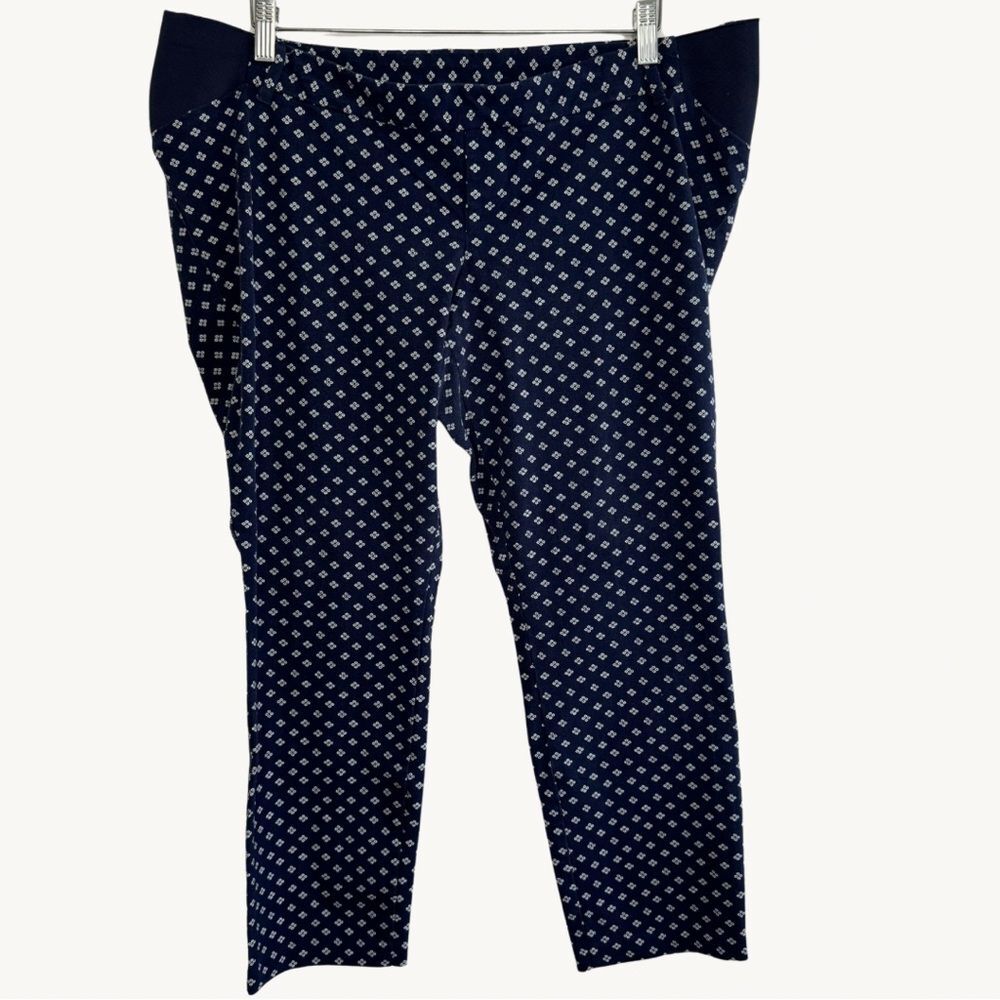 Old Navy Maternity Pixie Pants Navy Blue White Print Side Panel Ankle Pants 16